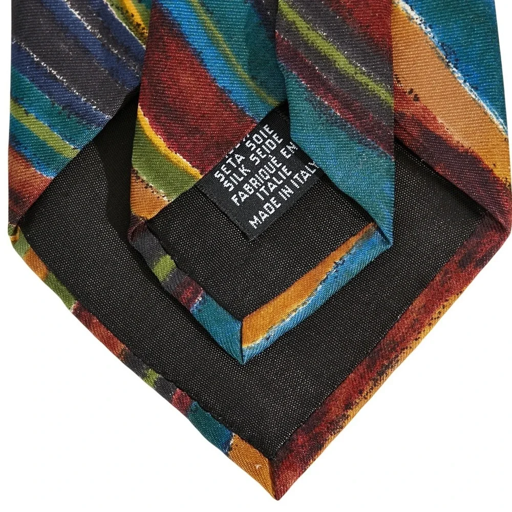 HUGO BOSS Men's 100% Silk Necktie Italy‎ Designer Abstract Stripe Multi Colored